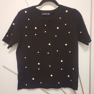 Zara knit sweater black with peals